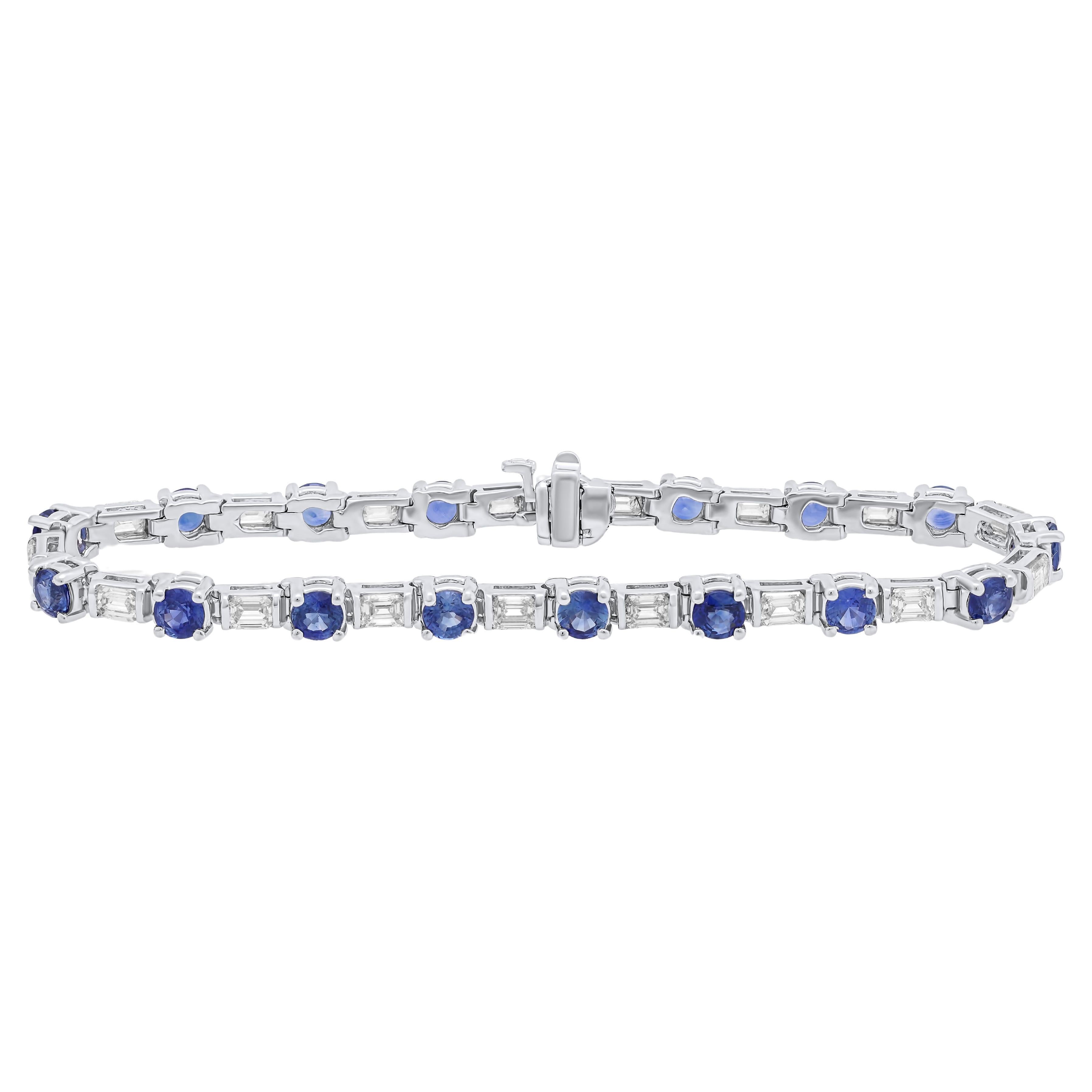 Diana M 4.45ct Baguette Diamond & 5.90ct Round Blue Sapphire Bracelet For Sale