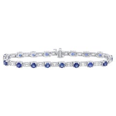 Diana M 4.45ct Baguette Diamond & 5.90ct Round Blue Sapphire Bracelet