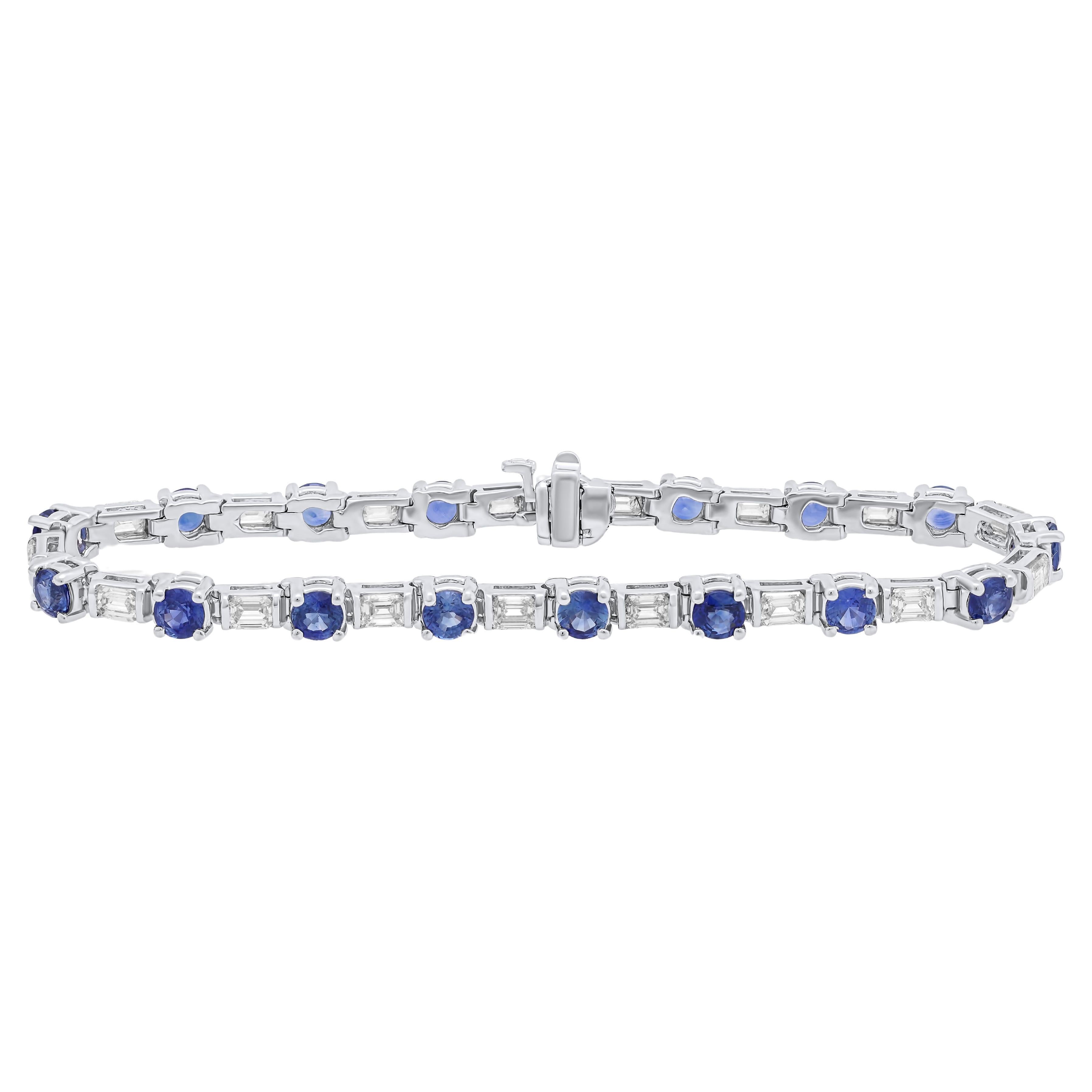 Pulsera Diana M Diamante Baguette de 4,45 ct y Zafiro Azul Redondo de 5,90 ct en venta