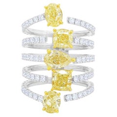 Diana M 4.90 CTTW Center Yellow & White Diamond Multi Row Layer Fashion Ring