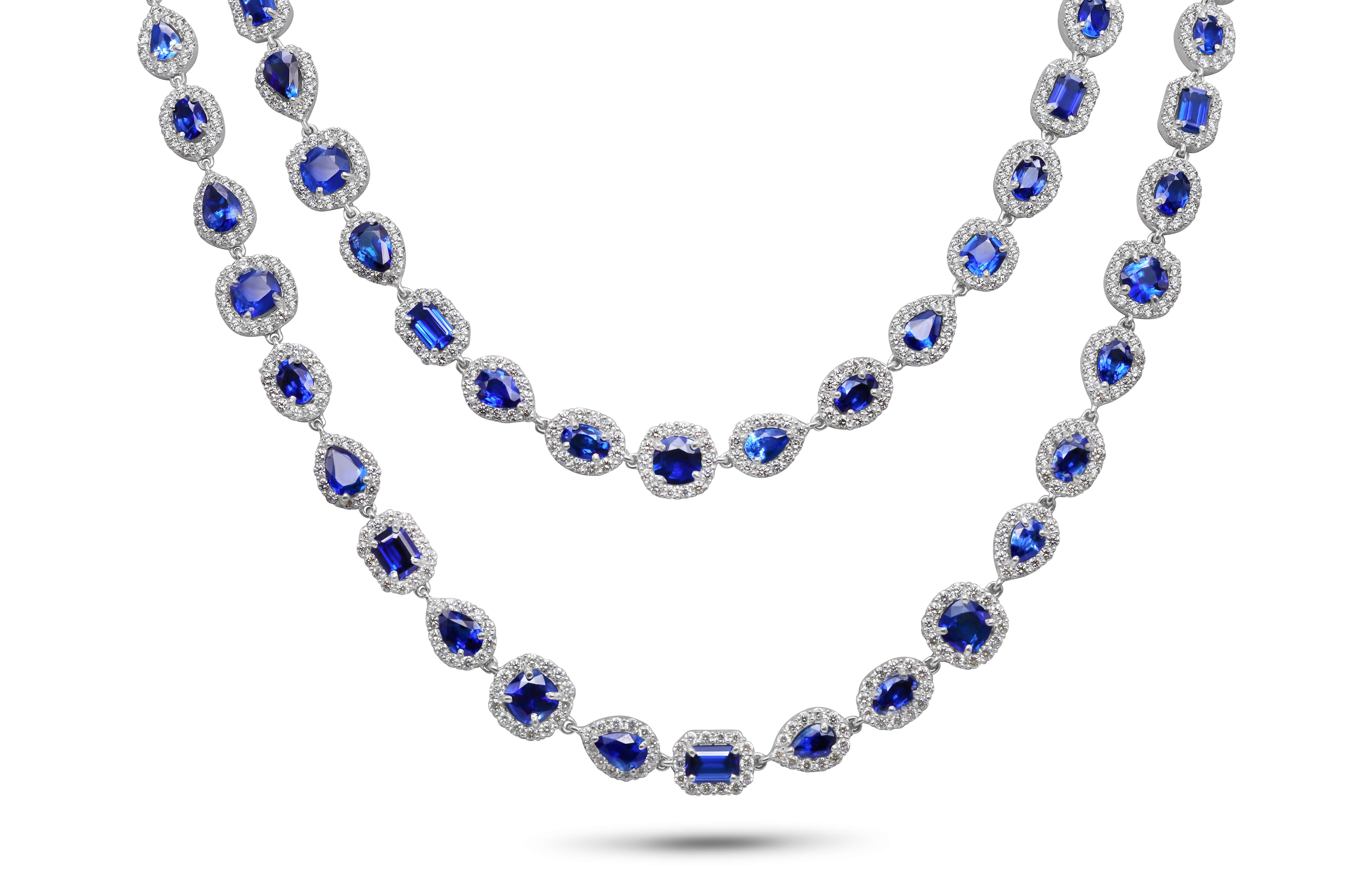 Diana M 49.29Ct Blue Sapphire & 19.51Ct Diamond Alternating Necklace in 18K WG In New Condition For Sale In New York, NY