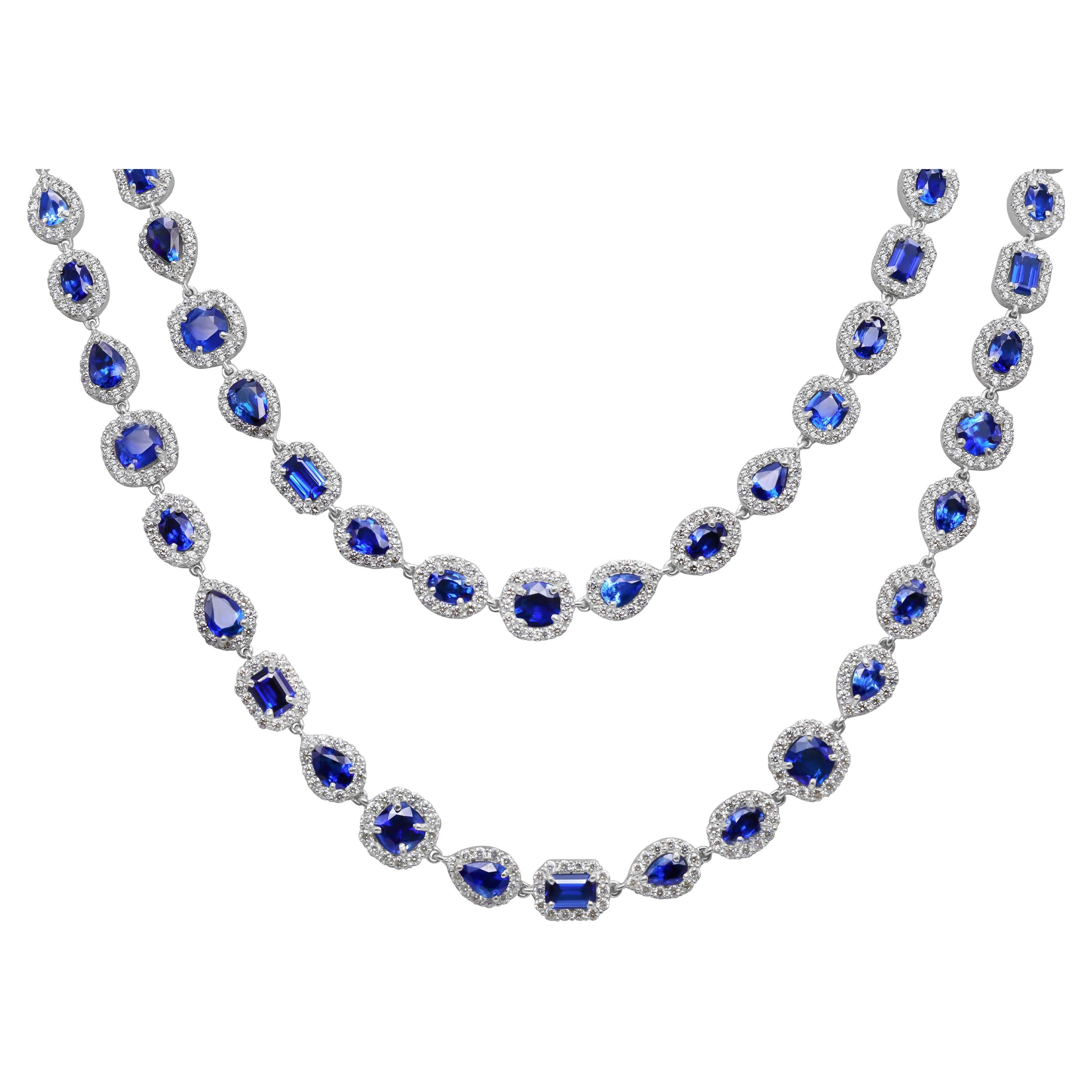 Diana M 49.29Ct Blue Sapphire & 19.51Ct Diamond Alternating Necklace in 18K WG For Sale