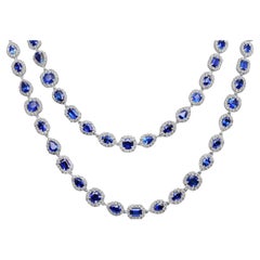 Diana M 49.29Ct Blue Sapphire & 19.51Ct Diamond Alternating Necklace in 18K WG