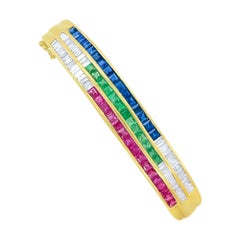Diana M 5.00cts Baguette Cut Ruby, Emerald, Sapphire & 1.50 cts Diamond Bangle