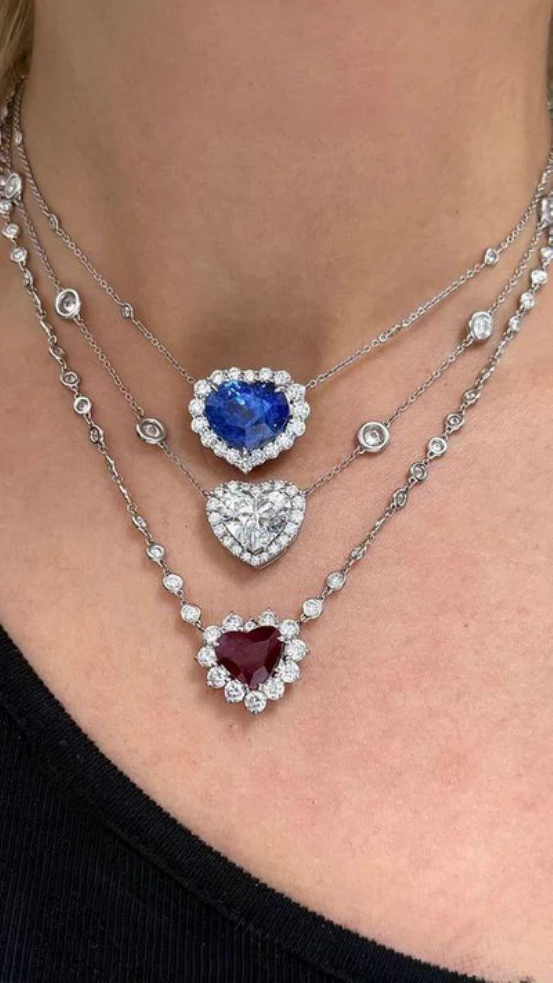 Diana M. 5.02 Ct. Natural Ruby and Diamond Heart Necklace en Nuevo estado para la venta en New York, NY