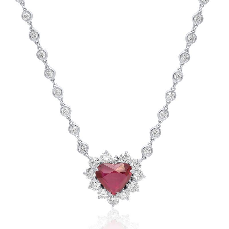 Cuore Diana M. 5.02 Ct. Natural Ruby and Diamond Heart Necklace in vendita