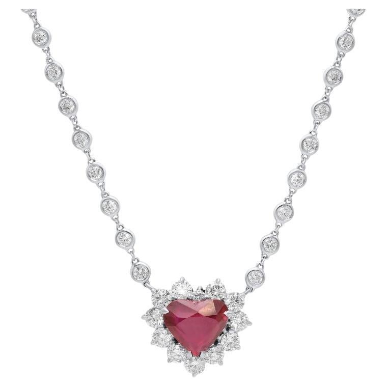 Diana M. 5.02 Ct. Natural Ruby and Diamond Heart Necklace in vendita