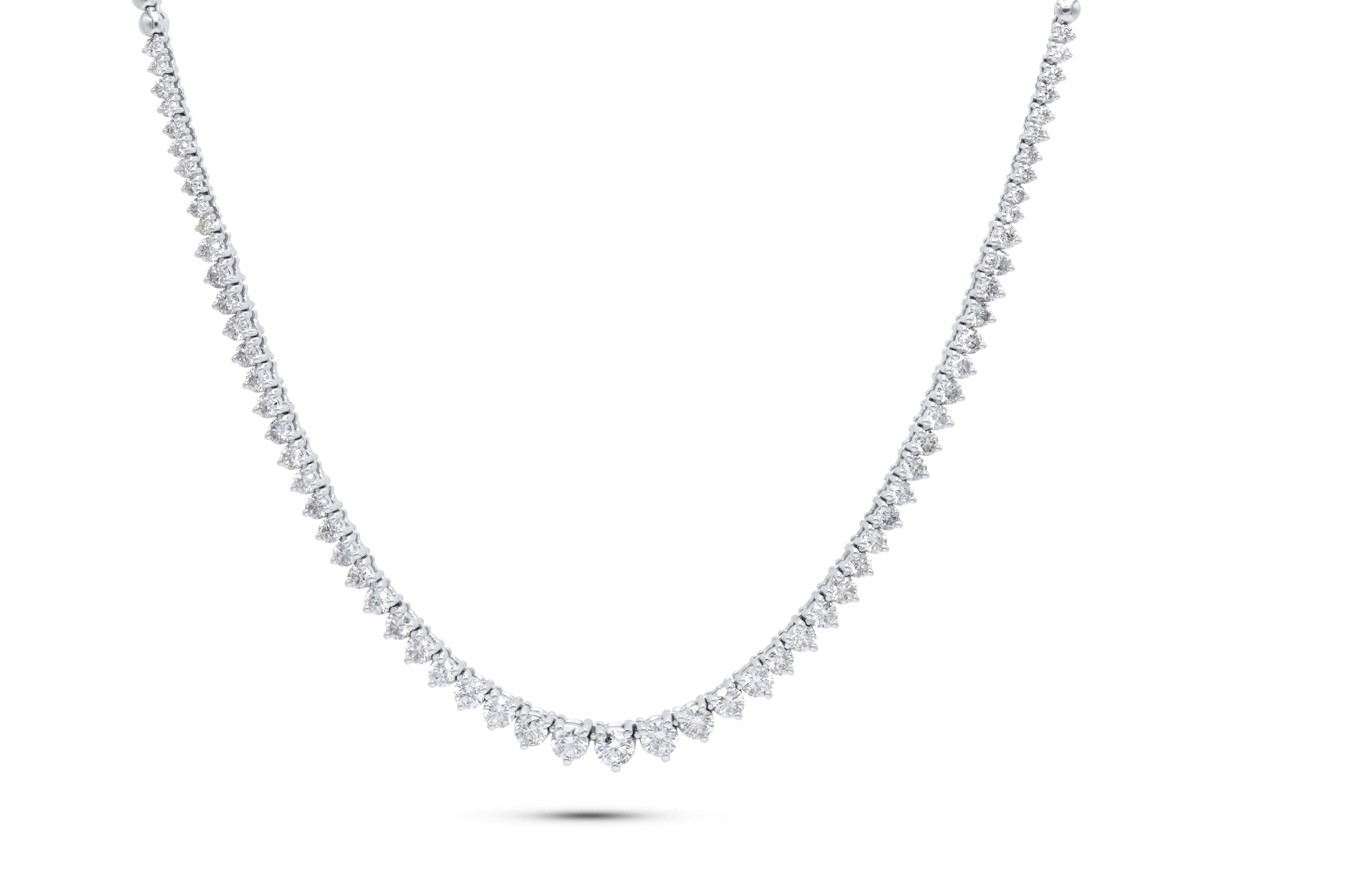 Modern Diana M. 5.15 Cts Round Diamond 18k White Gold Half Graduated Tennis Necklace For Sale
