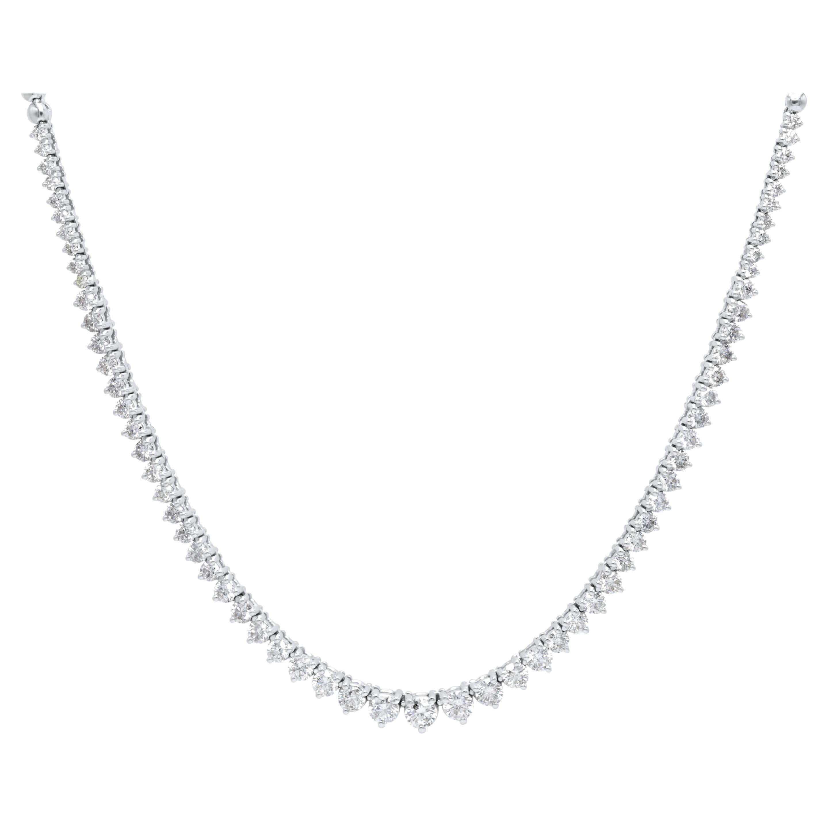 Diana M. Halb abgestufte Tennis-Halskette, 5,15 Karat runder Diamant 18k Weißgold