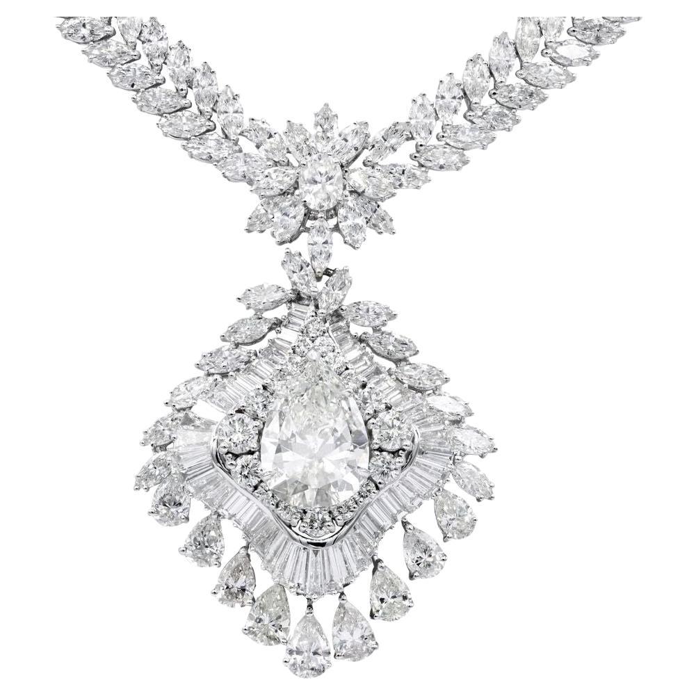 Diana M 56,01 Karat Birnen- und Marquise-Diamant-Mode-Halskette aus 18kt Weißgold im Angebot