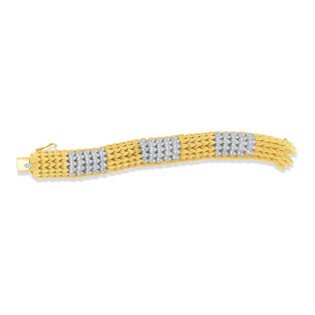 Diana M 6.00 Ct Gold Leaf Art Deco Diamond Bracelet In New Condition For Sale In New York, NY