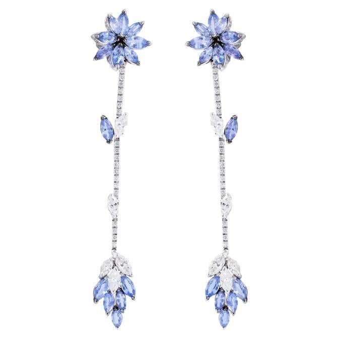 A&M. Boucles d'oreilles fleur suspendue saphir et diamant 6,23 carats