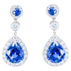 Diana M 6.41Cts Pear Cornflower Ceylon Blue Sapphire & 1.35Cts Diamond Earrings