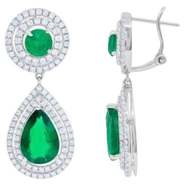 Diana M. 7.64 Cts. Pear Shape Emerald and Diamond Earrings