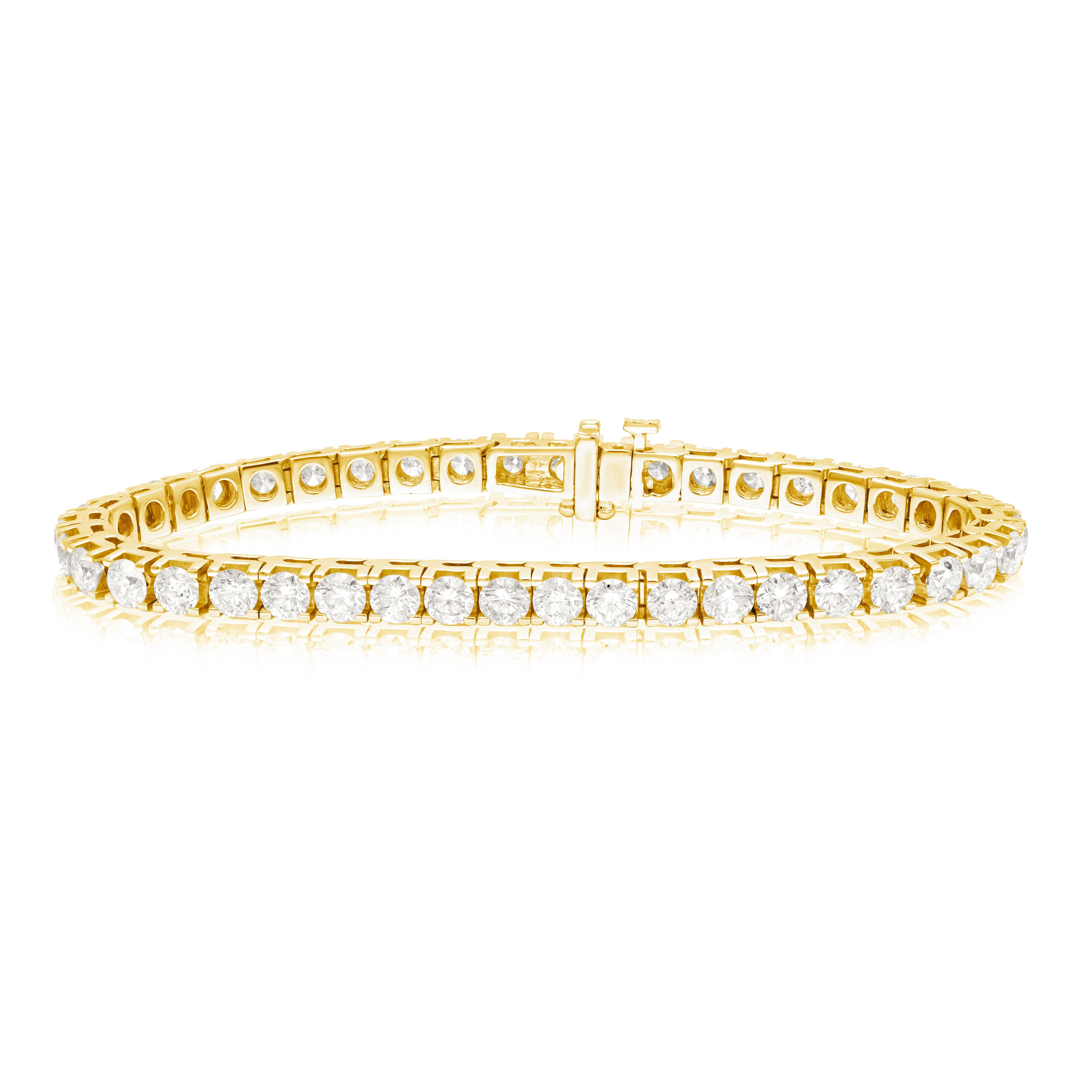 Round Cut Diana M. 8.25 Cts Diamond Tennis Bracelet in 18K Yellow Gold For Sale