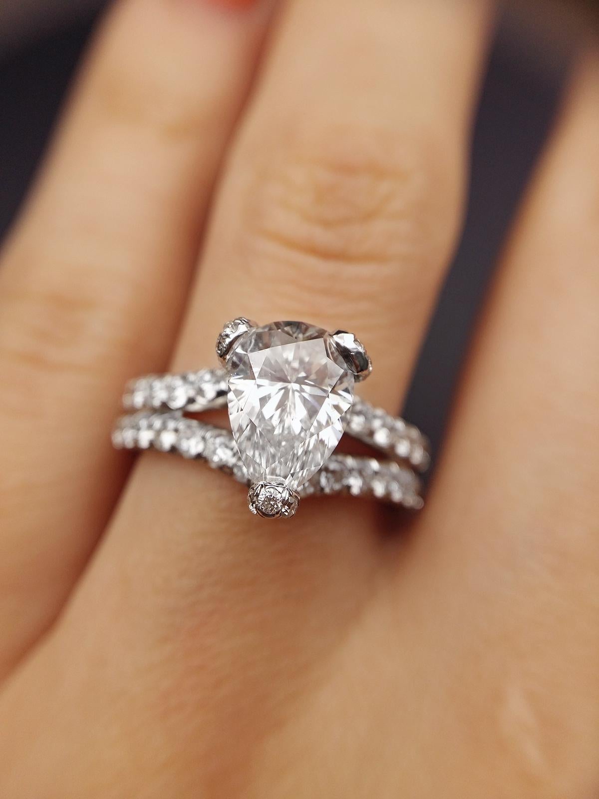 Pear Cut Diana M. 8.71 CT Diamond Platinum Ring For Sale