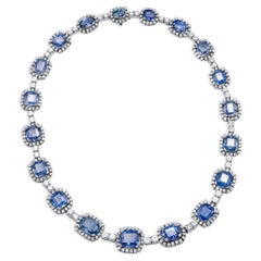 Diana M. 96.47 Carat Unheated Sapphire and Diamond Necklace in White Gold