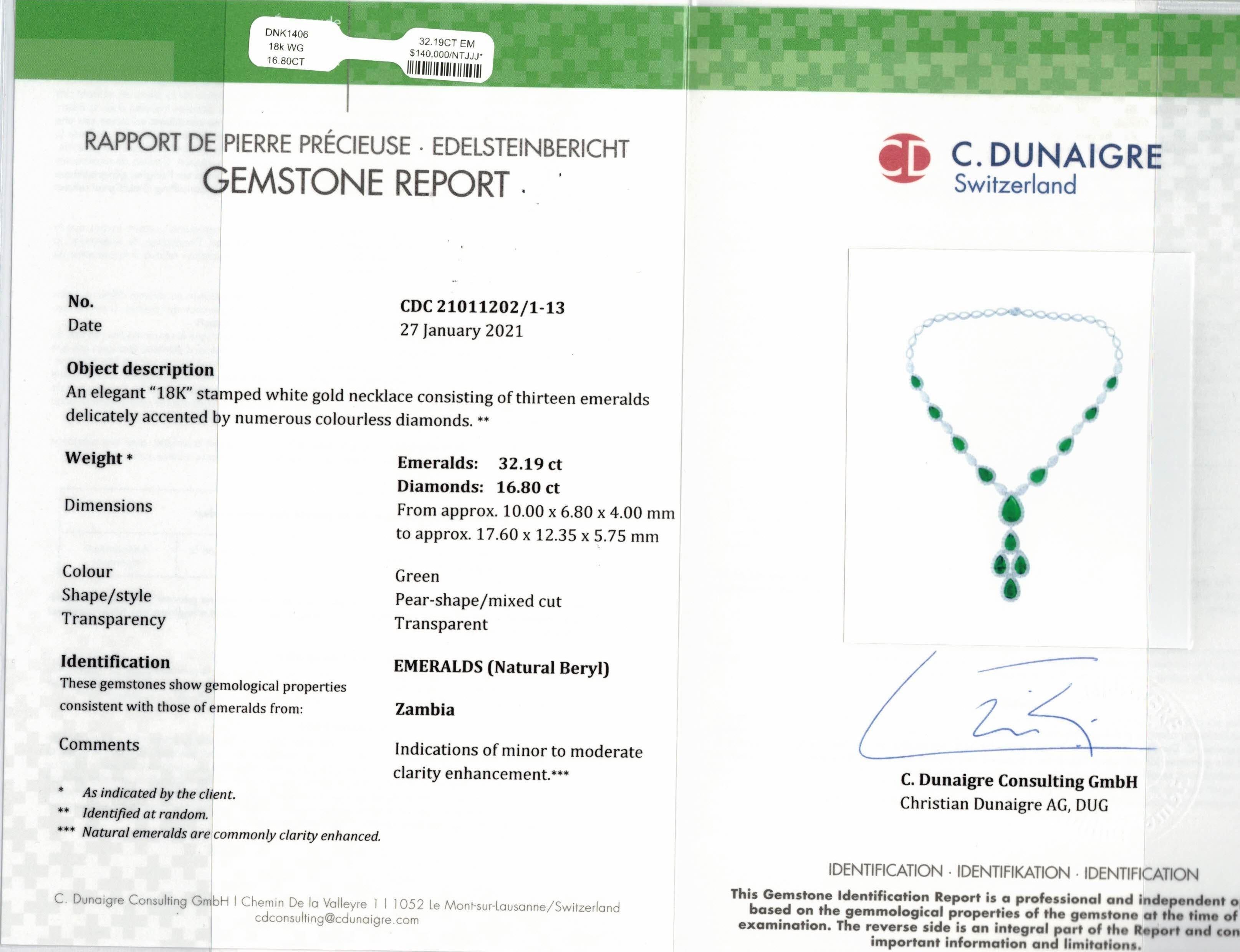 Diana M. Certified 32.19 Carat Emerald and Diamond Drop Necklace In New Condition For Sale In New York, NY