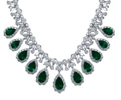 Diana M. Certified 34.51 Carat Zambian Emerald and Diamond Necklace