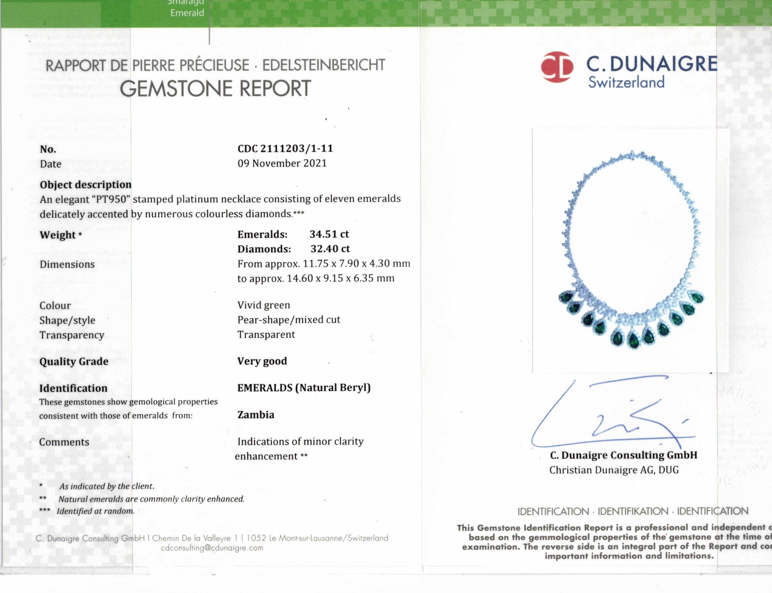Diana M. Certified 34.51 Carat Zambian Emerald and Diamond Necklace im Zustand „Neu“ im Angebot in New York, NY