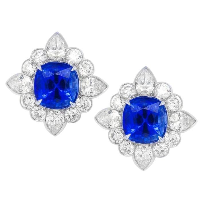Diana M. Certified 5.11 Carat Ceylon Sapphire and Diamond Stud Earrings For Sale