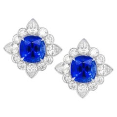 Diana M. Certified 5.11 Carat Ceylon Sapphire and Diamond Stud Earrings