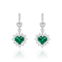 Diana M. Certified 8.16 Carat Heart Shaped Emerald Earrings
