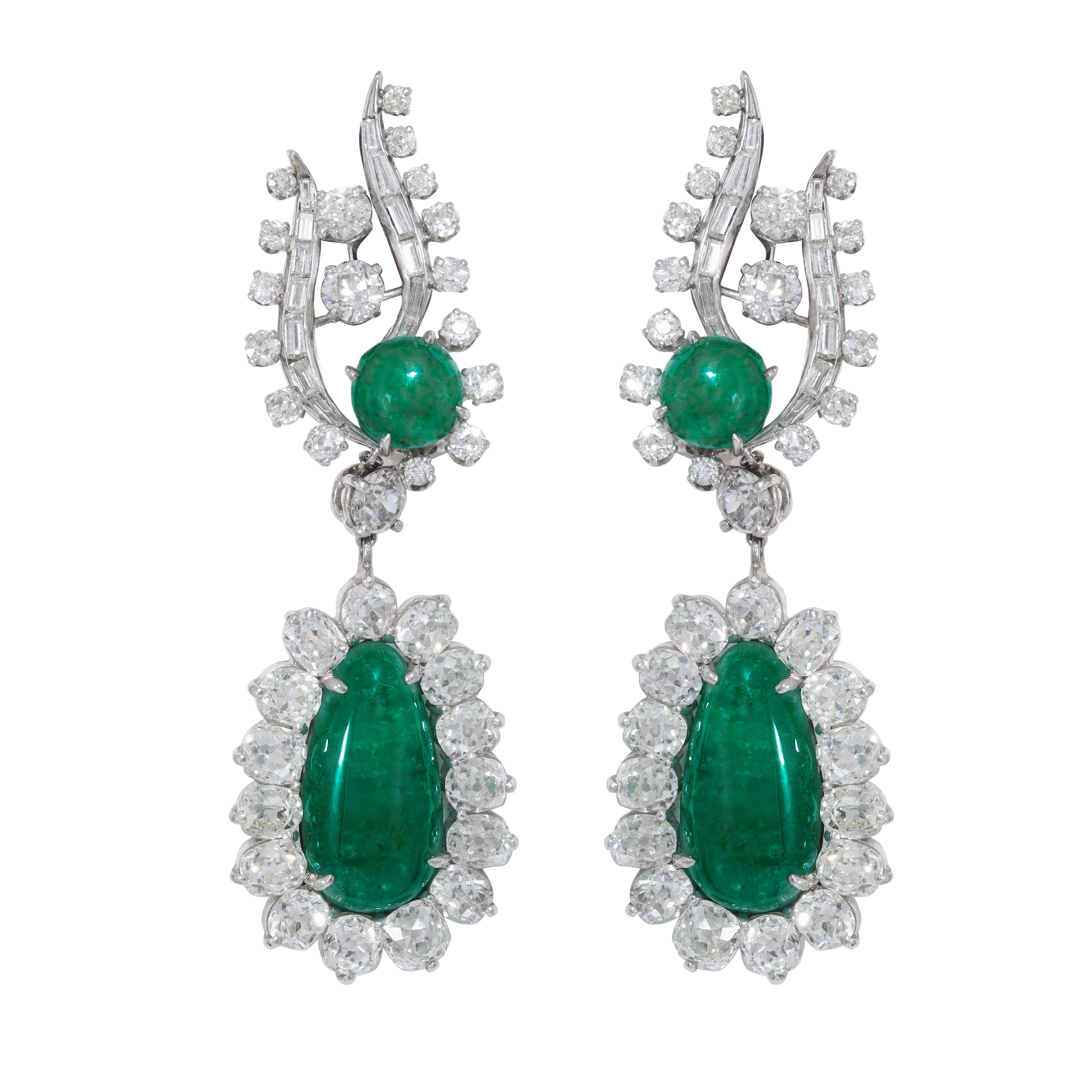 Art Deco Diana M. Colombian Emerald and Diamond Earrings For Sale