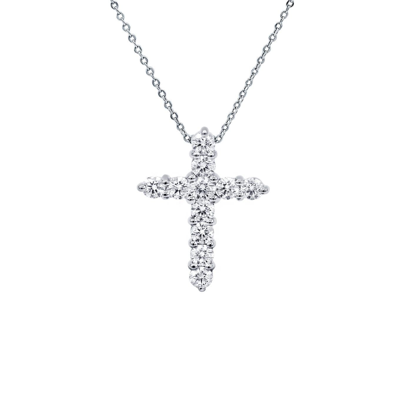 Taille ronde A&M. Custom 1.00 Cts. Pendentif croix en diamant or blanc 18K en vente