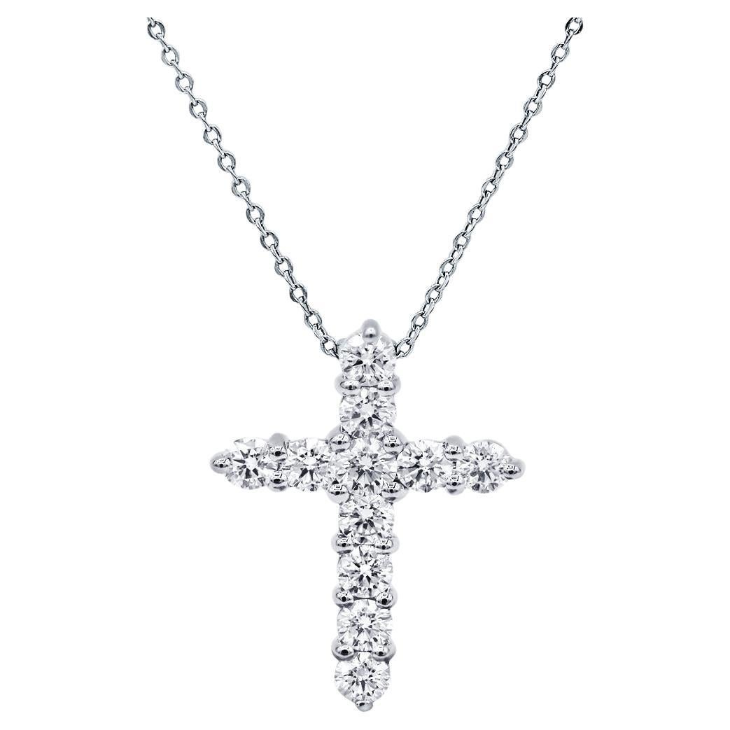 A&M. Custom 1.00 Cts. Pendentif croix en diamant or blanc 18K en vente