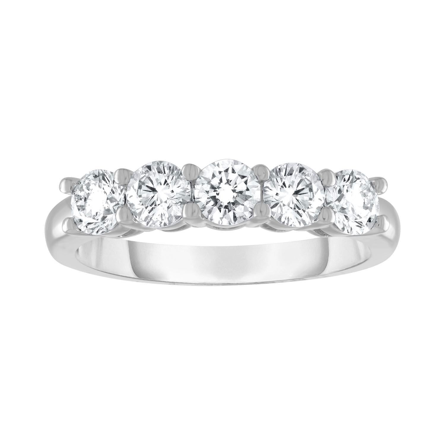 Ehering aus 18 kt Weißgold mit 5 runden Diamanten von je 1,00 Karat