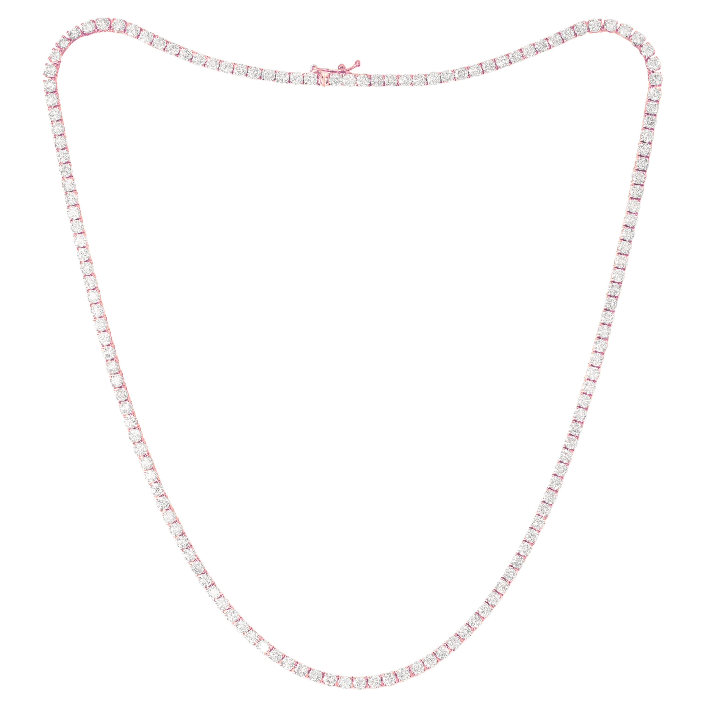 A&M. Custom 11.45cts 14K Rose Gold Diamond Line Tennis Necklace 17" (collier de tennis en or rose 14K)