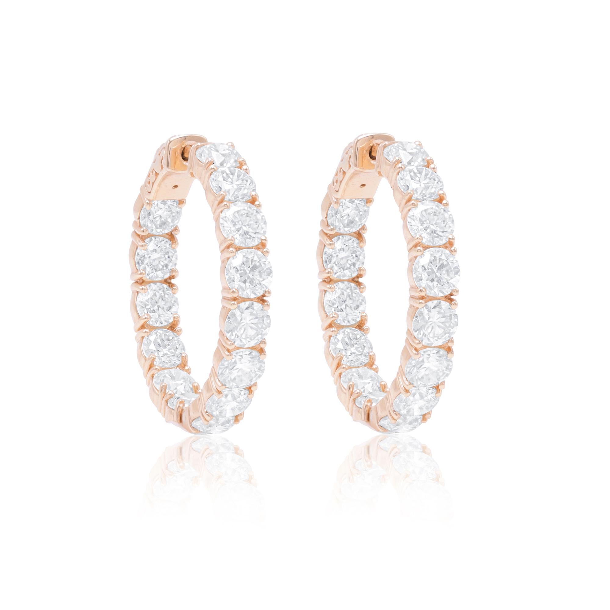 Diana M. personalizada 11.75 cts. Pendientes de aro de diamantes de oro rosa de 18 quilates Corte rosa en venta