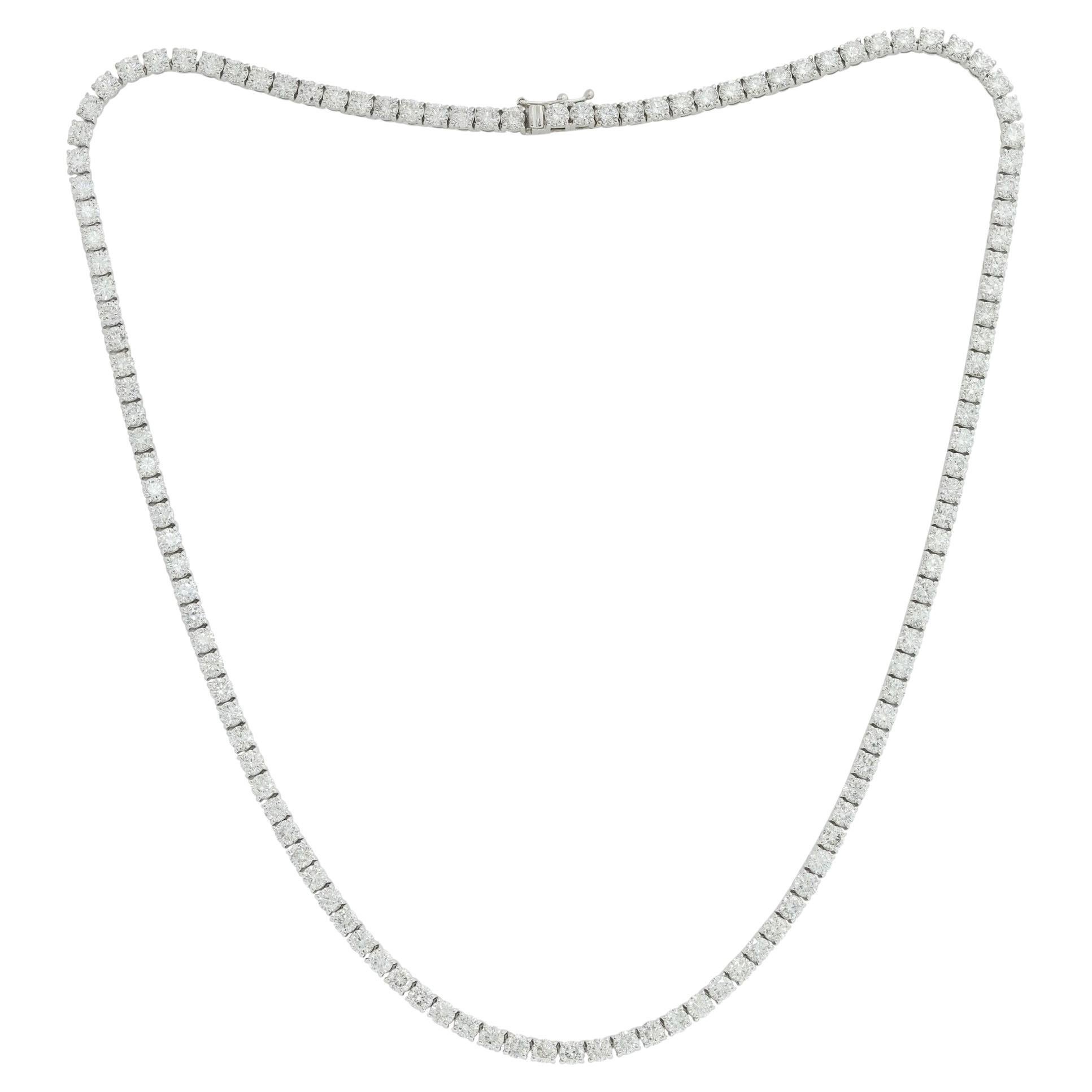 Diana M. Custom 12.50 cts 4 Prong Tennis Necklace 16" 14k White Gold  For Sale