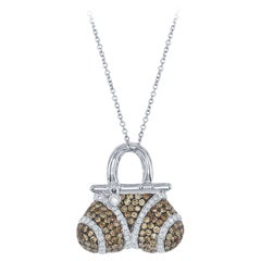 Diana M. Custom 1.30 Cts Diamond Purse Shape Pendant 18K White Gold