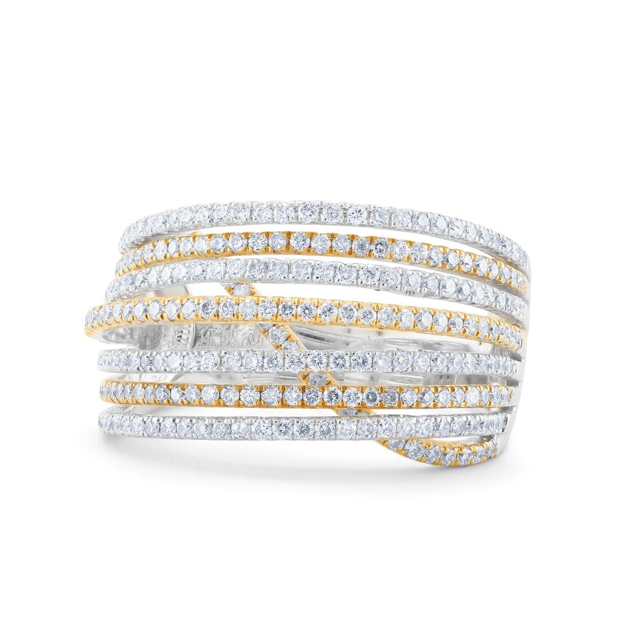 Bague à deux tons en diamant 14 kt avec un design en spirale orné de diamants ronds de 1,35 cts tw.