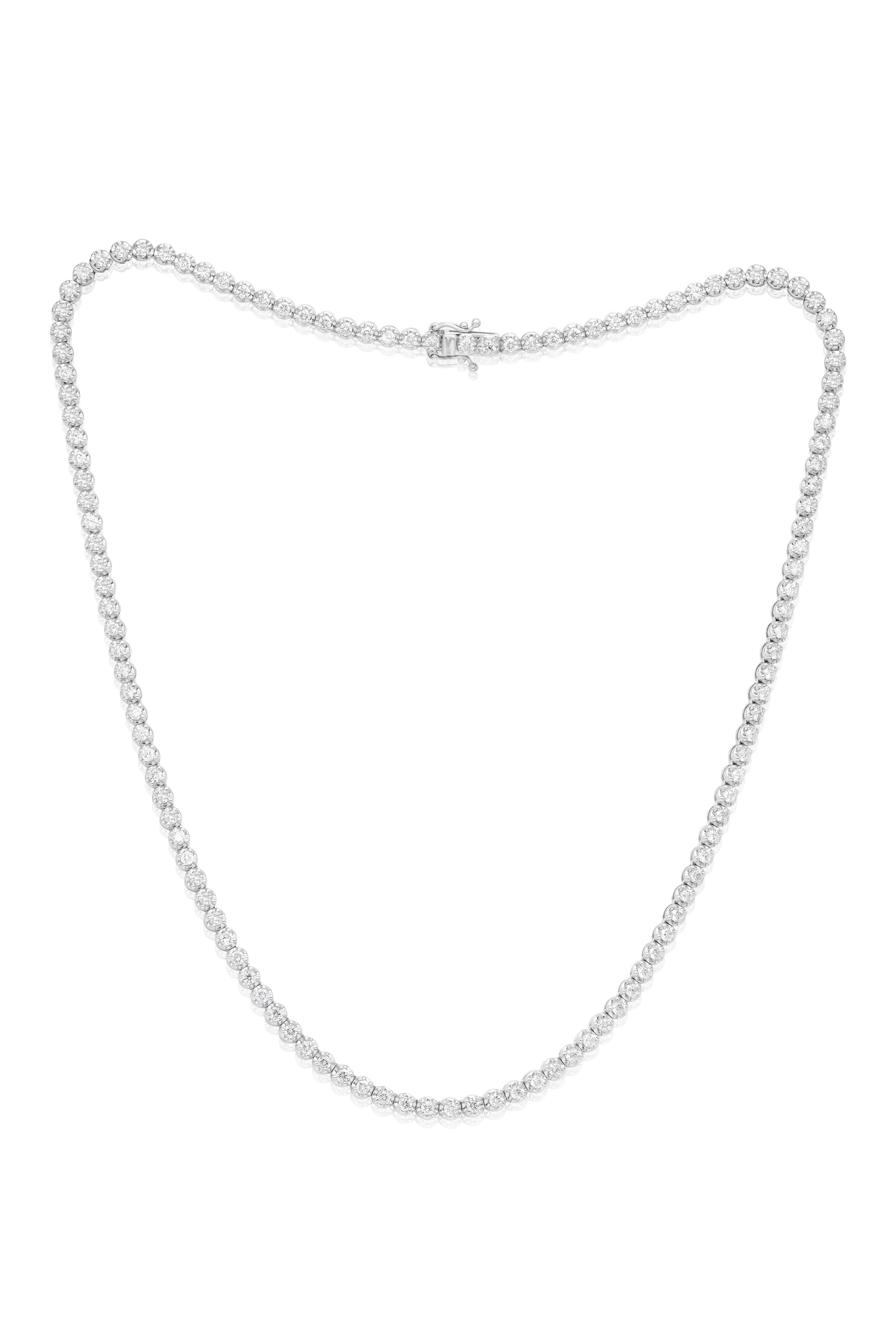 Modern Diana M, Custom 14.00 cts Round 4 Prong Diamond 18K White Gold Tennis Necklace For Sale