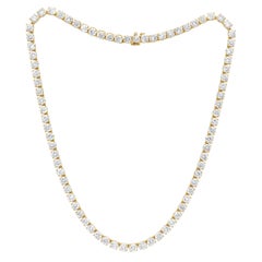 Diana M. Custom 14.05 cts Round 4 Prong Diamond 14k Yellow Gold Tennis Necklace 