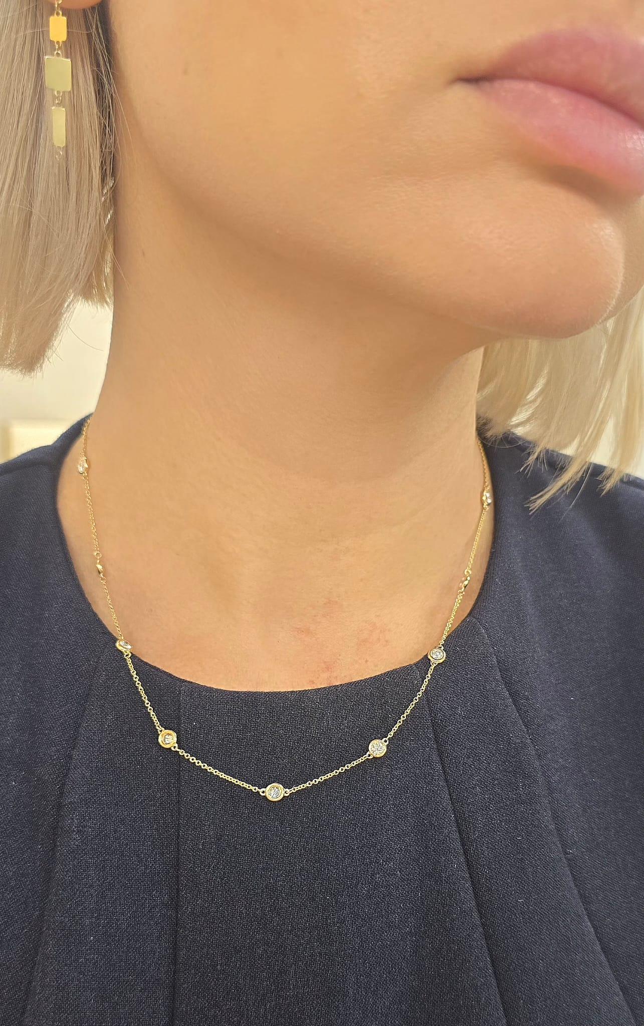 A&M. Custom 1.45 Cts. Collier de diamants par mètre en or jaune 14K Neuf - En vente à New York, NY