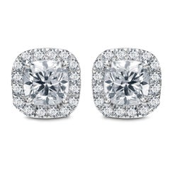 Diana M. Custom 14K Whtie Gold Cushion Stud Diamond