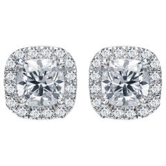 Diana M. Custom 14K Whtie Gold Cushion Stud Diamond