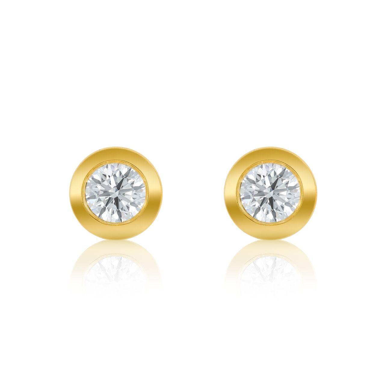 Pendientes de oro amarillo de 14 quilates con diamantes engastados en bisel que contienen 1,00 cts tw (FG SI)