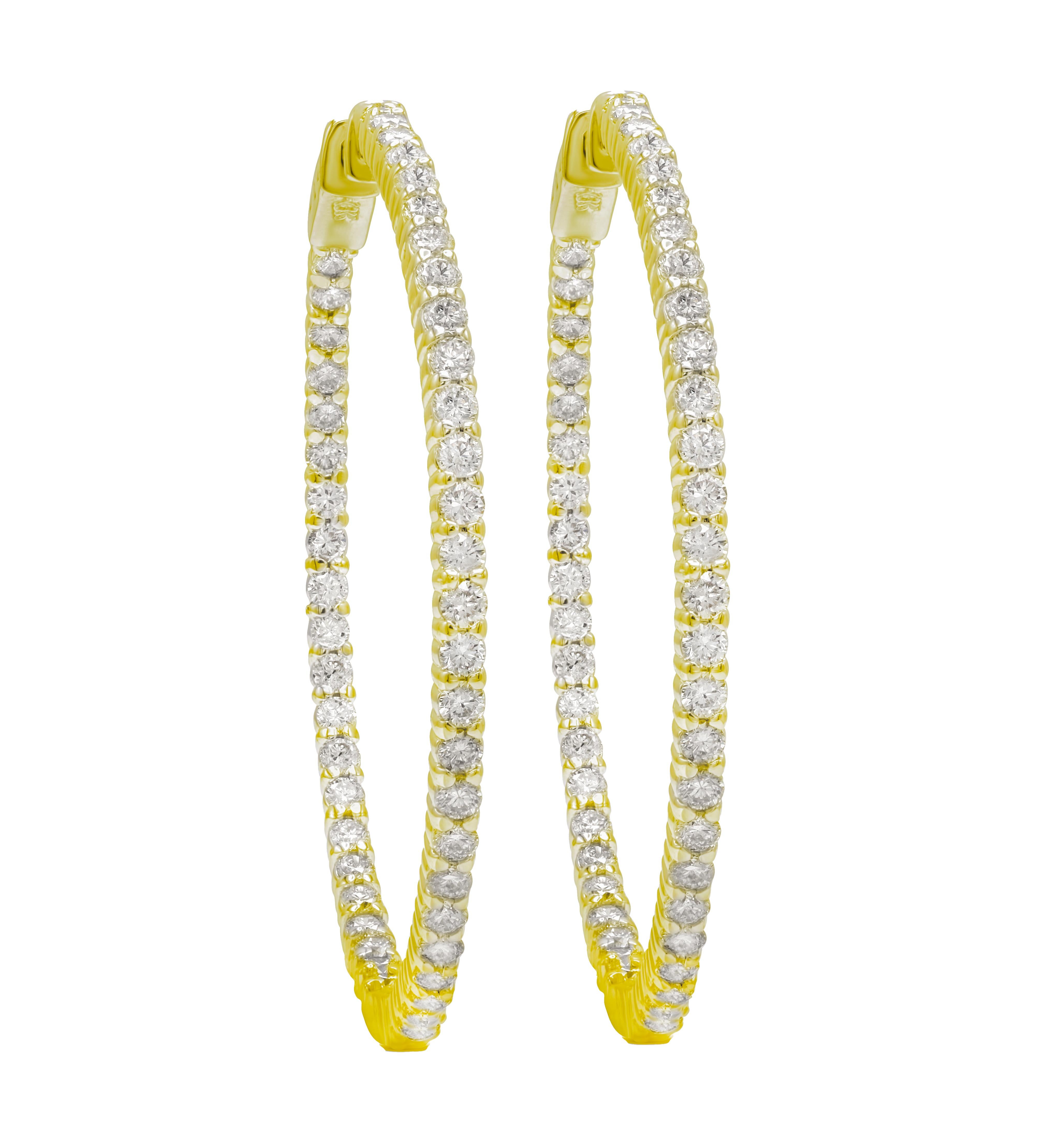 Round Cut Diana M. Custom 1.50 Cts. Diamond Round Hoop Earrings 14K Yellow Gold For Sale