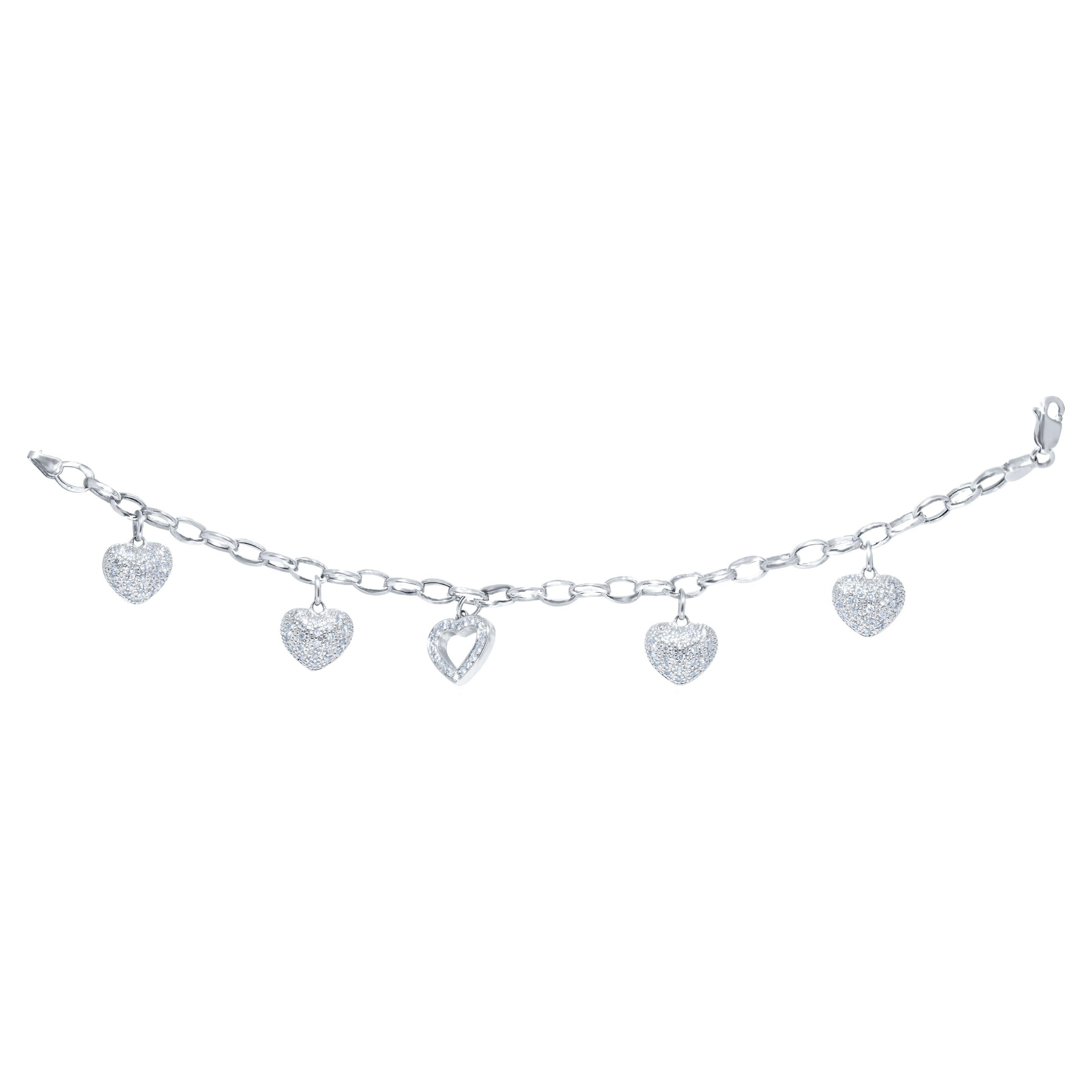 Diana M. Custom 1.50 Cts. Heart Charm Bracelet 14K White Gold