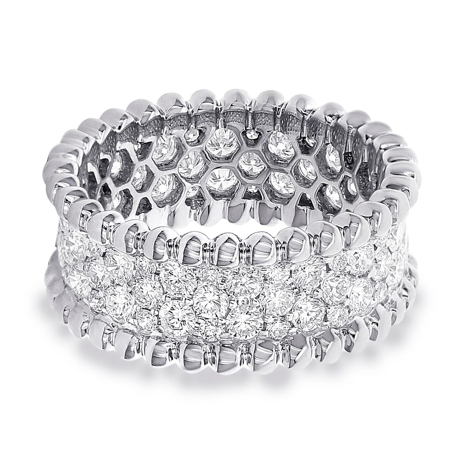 Anello con diamante in oro bianco 18 kt con fascia iperboloide per l'eternità impreziosita da 2,15 carati di diamanti tw