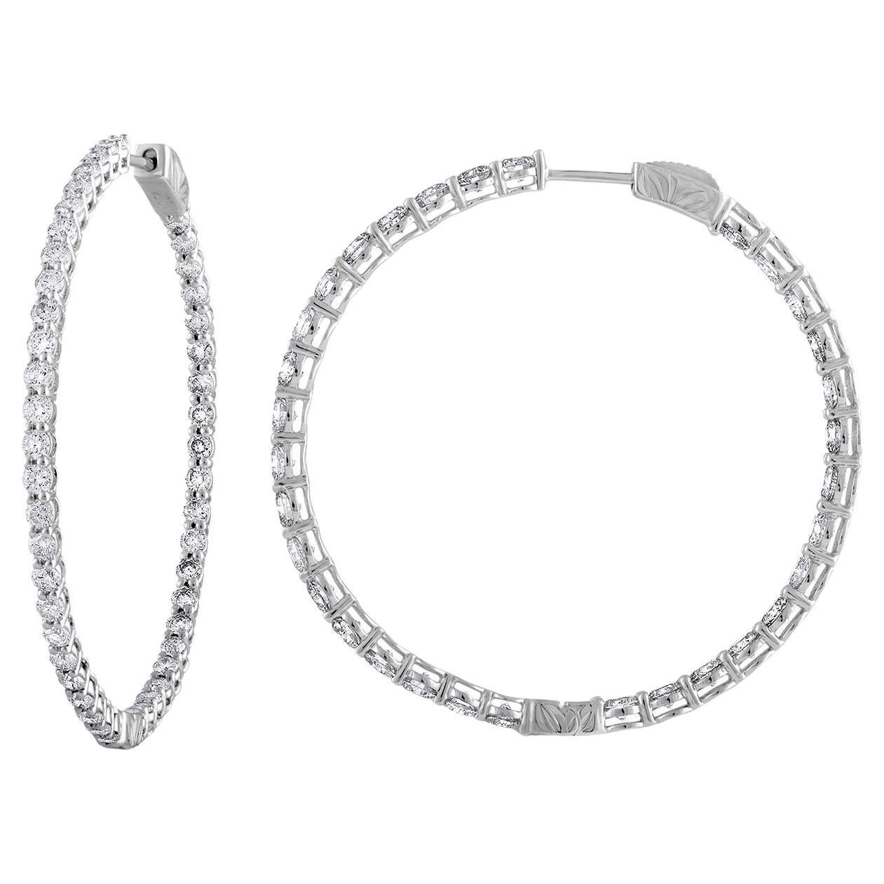 Diana M. Oro blanco de 18 quilates de 1,5 quilates. Pendientes de aro de diamantes