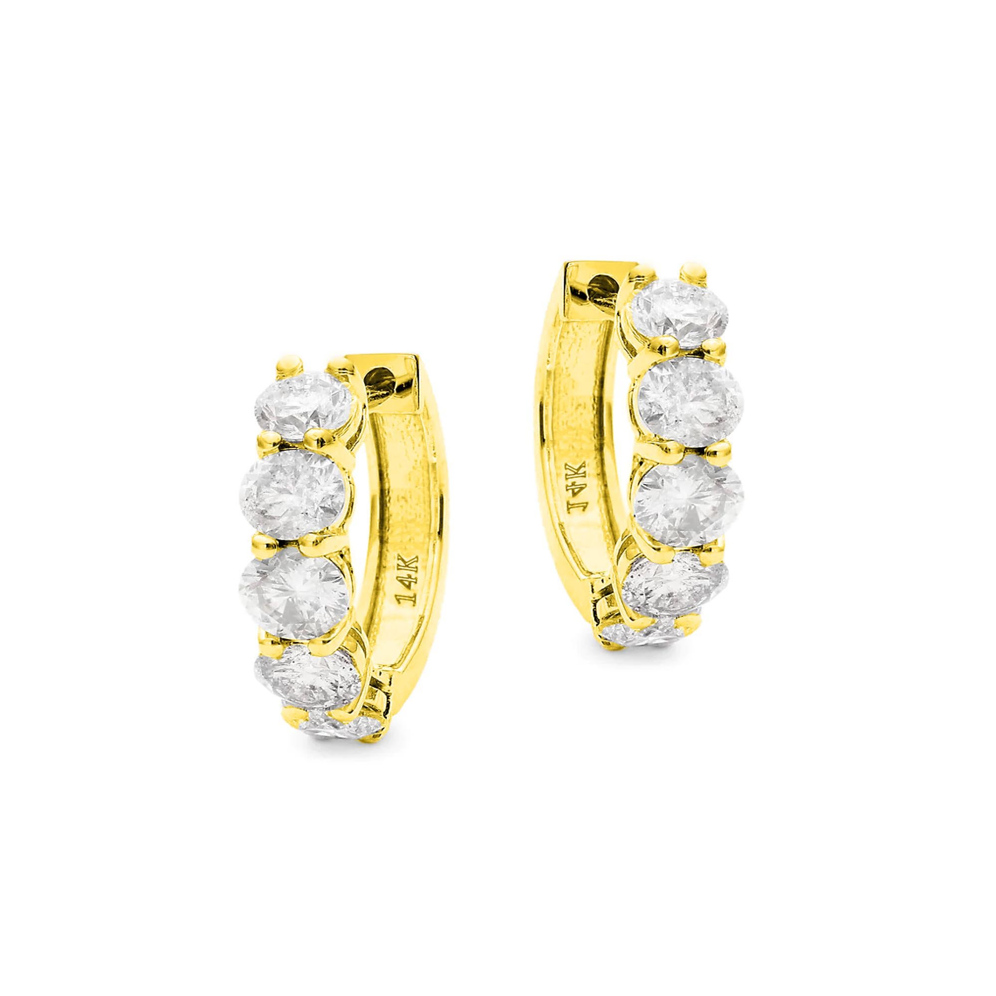 Round Cut Diana M. Custom 2.00 Cts. Diamond Mini Hoop Earrings 14K Yellow Gold For Sale