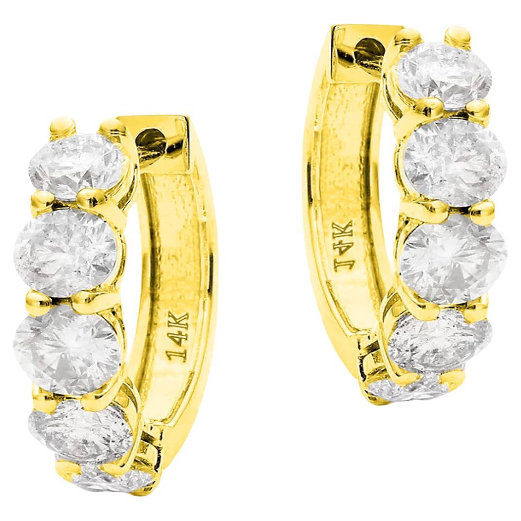 Diana M. Custom 2.00 Cts. Diamond Mini Hoop Earrings 14K Yellow Gold For Sale
