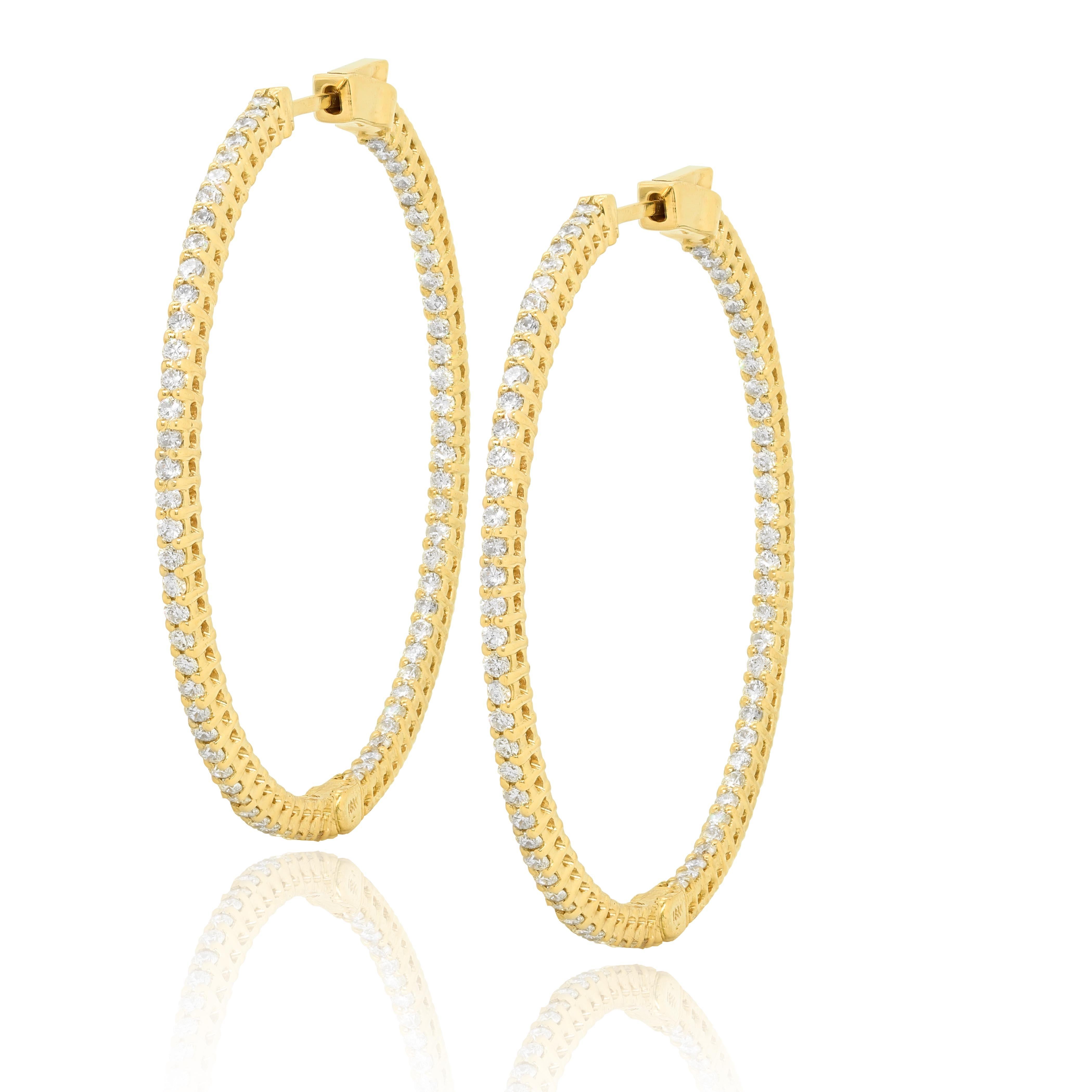 Round Cut Diana M. Custom 2.01 Cts.. Diamond Hoop Earrings 18K Yellow Gold For Sale