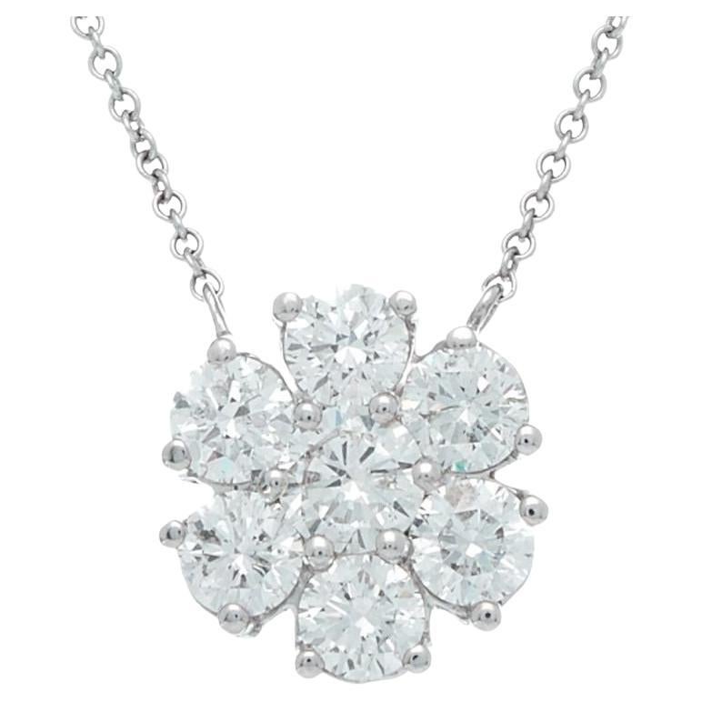 Diana M. personalizada 2.35 cts. Colgante Diamante Floral Redondo Oro Blanco 18K